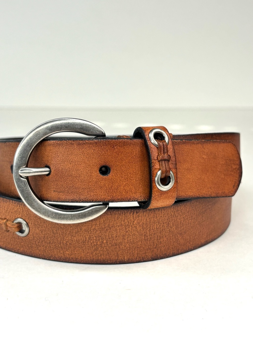 ROLFS Rustic Tan Woven Leather Boho Western Belt Silver Grommets Ring Buckle LG - Picture 11 of 14